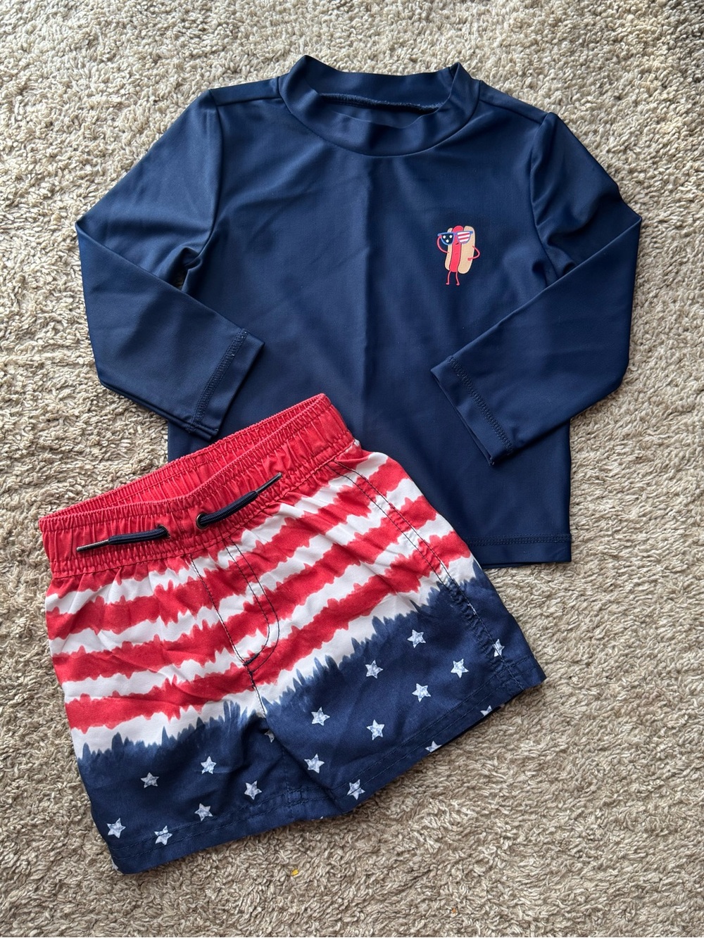Child of Mine by Carter’s 12M Patriotic Rash Guard Swim Set Red White Blue USA
